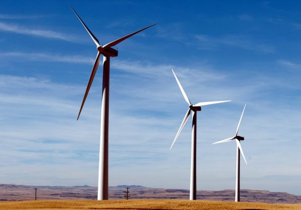 Farm Field with Blue Sky Wind Farm in Garden Plain